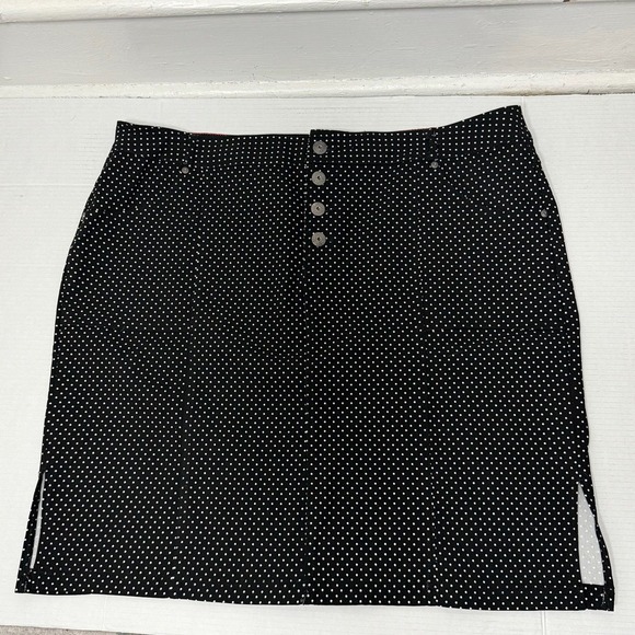Sabrina Lauren Mini Skirt Black White Polka Dot Stretch Pocket Preppy Classic - Picture 12 of 14
